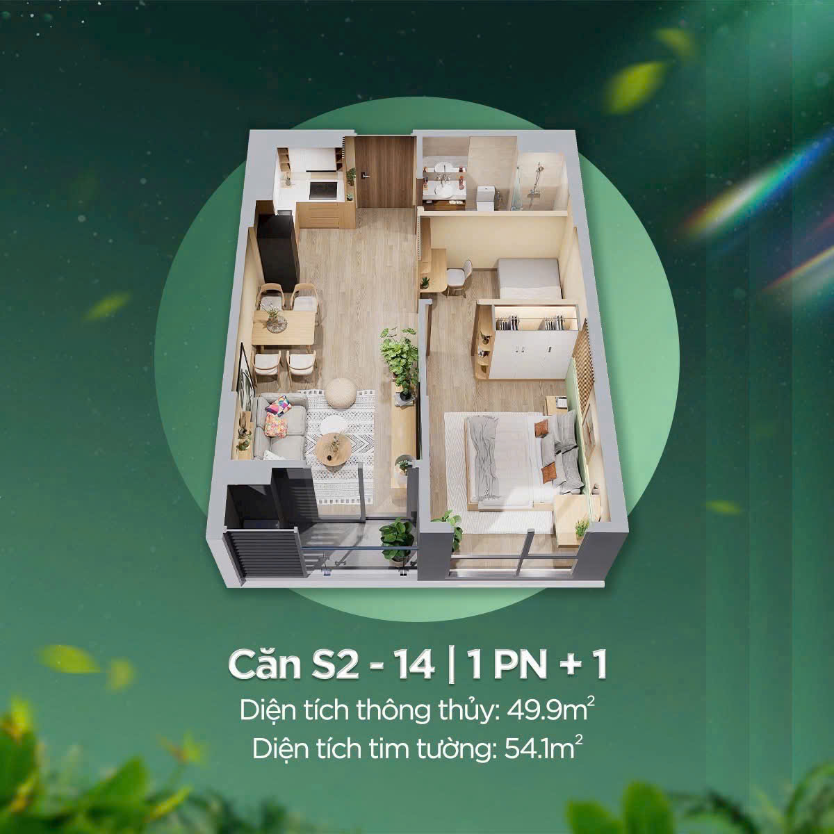 Thiết kế căn hộ 1 ngủ cộng 1 The Sentosa