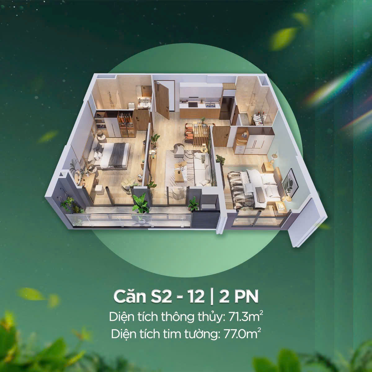 Thiết kế căn hộ 2 phòng ngủ 